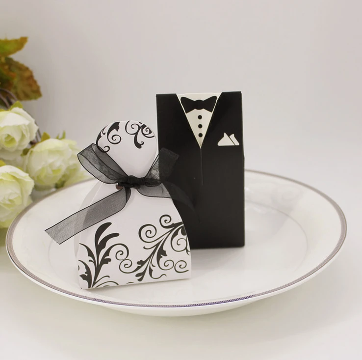 100/200Pcs Tuxedo Dress Groom Bridal Wedding Party Favor Gift Ribbon Candy Boxes 100/200Pcs Tuxedo Dress Groom Bridal Wedding Party Favor Gift Ribbon Candy Boxes