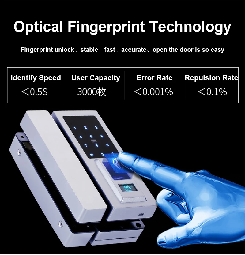 Новое поступление, стеклянный дверной замок, офисный, без ключа, электрический замок отпечатков пальцев, XM-Q1 с сенсорной клавиатурой, умный дверной замок с отпечатком пальца