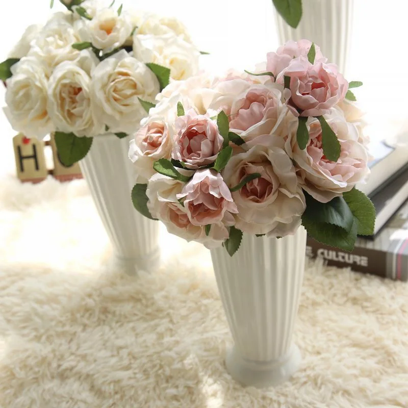 5Bouquet Silk Rose European Style Artificial Flower High Quality Bouquet Fake Flowers Wedding Home Party Decoration three colors 5Bouquet Silk Rose European Style Artificial Flower High Quality Bouquet Fake Flowers Wedding Home Party Decoration three colors