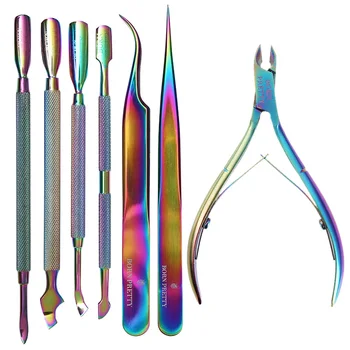 

BORN PRETTY Stainless Steel Rainbow Tweezer Nail Cuticle Pusher Nipper Clipper Scissor Dead Skin Remover Manicure Nail Art Too