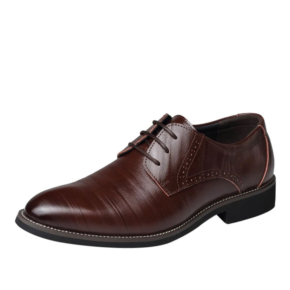Классические Кожаные мужские деловые туфли черного цвета с острым носком; дышащие классические свадебные туфли; мужская модельная обувь; модная обувь; Размеры 37-48 - Цвет: Бордовый