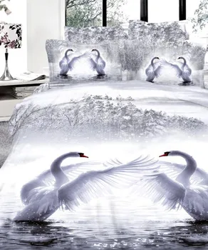 

3D White swan bedding set cal king size queen full double quilt duvet cover fitted cotton bed sheets bedspreads doona linen 7pcs