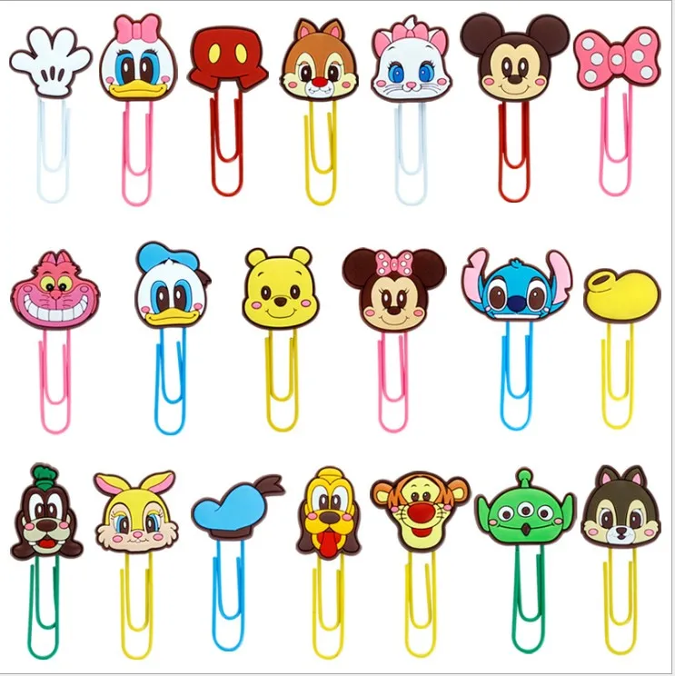 

1pcs Cartoon PVC Mickey Minnie Stitch Cheshire bookmark Paper Clips Student Stationery memo clip Kids Toy Gift