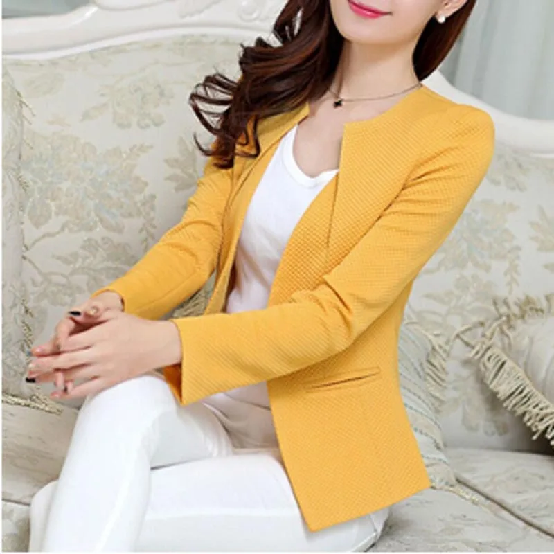 

Plus Size Ladies Blazer And Jackets Women 2015 Spring Autumn Fashion Slim Yellow Black White Female Blaser Terno Feminino,T5000