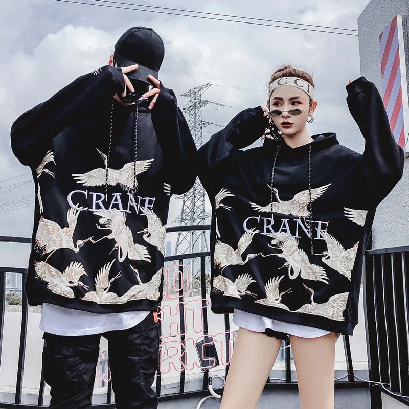 Japanese Street Cotton Oversize Letters Embroidery Sweatshirts Hip-hop Style Swag Tyga Hoodie Autumn Winter Hoodies US Size S-XL |