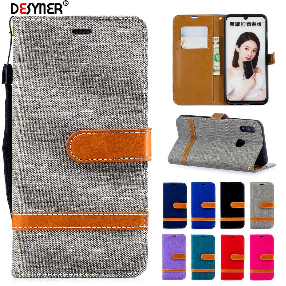 For huawei P SMART 2019 Plus Case Denim Mixed Colors Leather Flip Wallet Back Case For huawei Honor 10 Lite 10i Capa Phone Cover