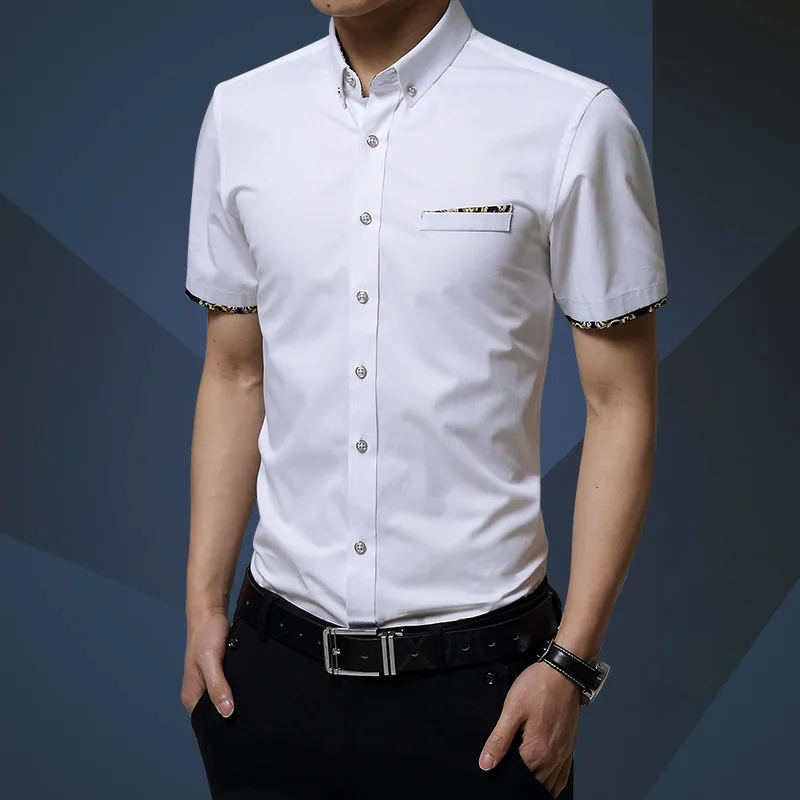 Men Shirt Short Sleeve High Quality Mens Casual Slim Fit Dress Shirt