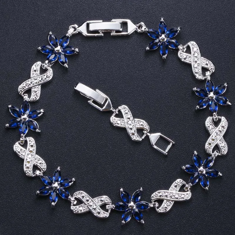 BeaQueen нежный темно-синий прекрасный цветок теннисные браслеты маркиза кубический циркон камень модные украшения для женщин вечерние B161