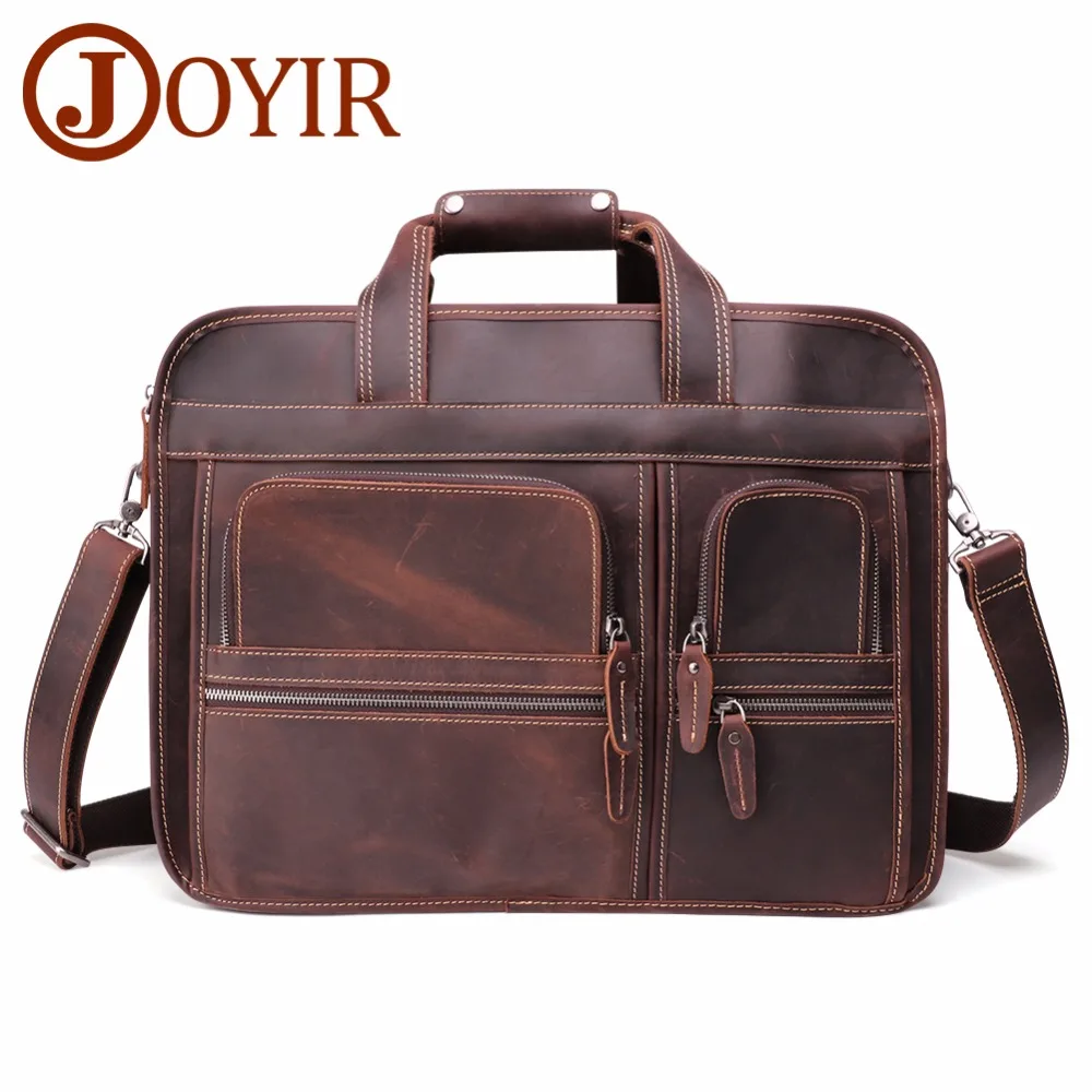 

JOYIR Genuine Leather Briefcases Men Vintage Crazy Horse Leather Business Briefcase 17" Laptop Crossbody Shoulder Travel Bag