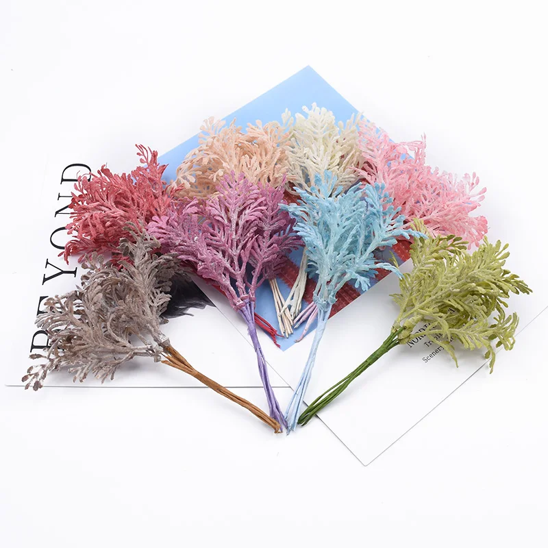 

6 Pieces Diy gifts box Silica gel Coral grass decorative flowers wreaths vases for household products wedding artificial plants