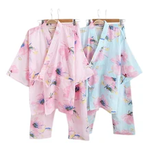 Весна хлопок свежее цветочное кимоно пижамы наборы для женщин Марля Цветочный узор Женская пижама Повседневная Пижама для женщин