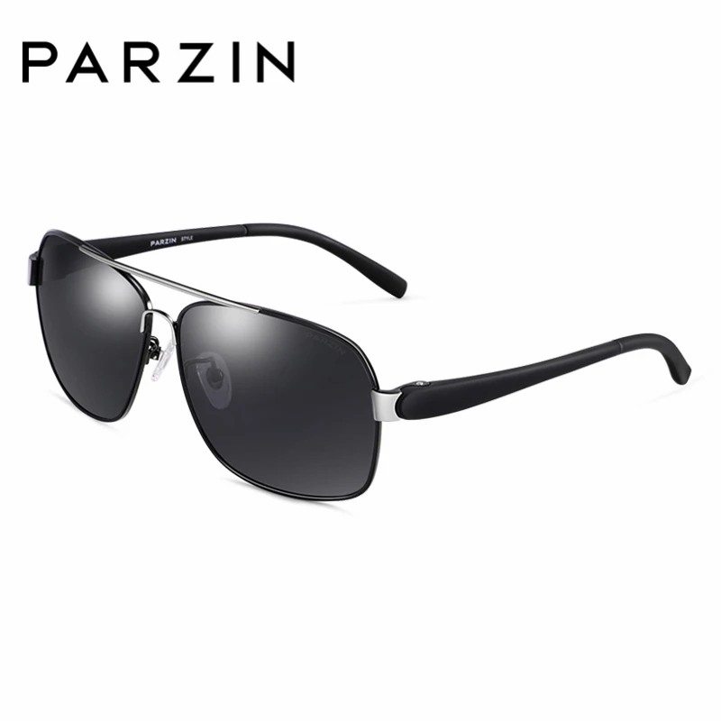 PARZIN, классические мужские солнцезащитные очки, сплав, оправа, TAC, поляризационные, для вождения, брендовые, дизайнерские, квадратные, пилот, солнцезащитные очки - Цвет линз: Black