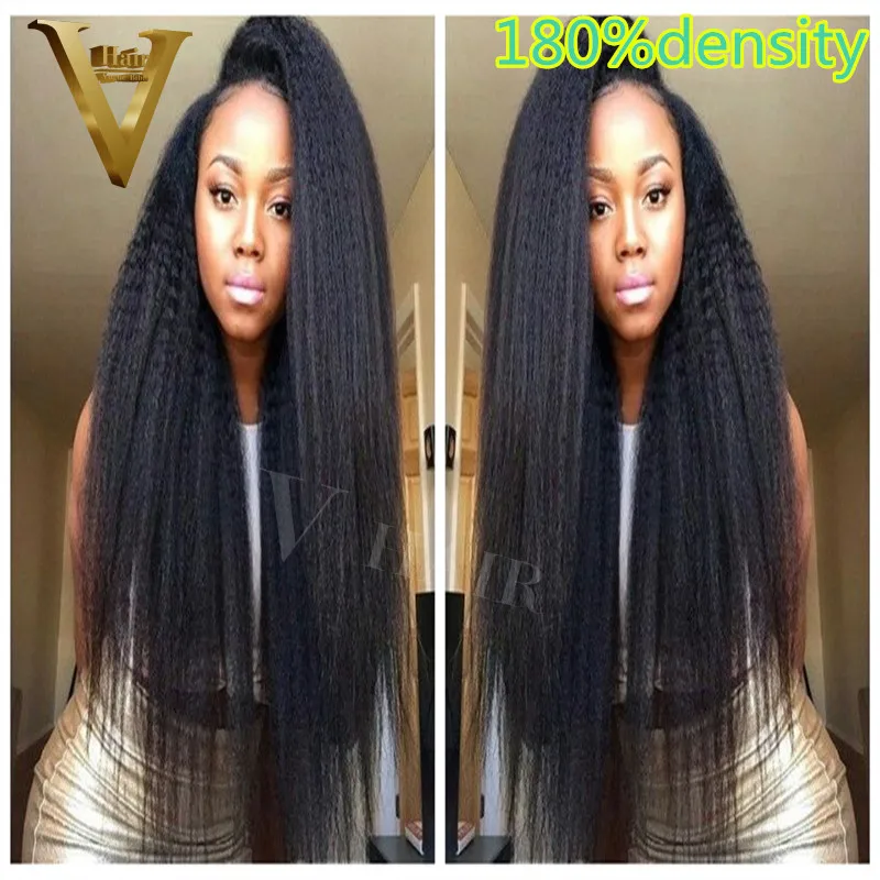 180% Brazilian Virgin Human Hair Kinky Straight Wigs Full Lace Frontal Yaki #1 #1B #2 #4 Natural Black | Шиньоны и парики