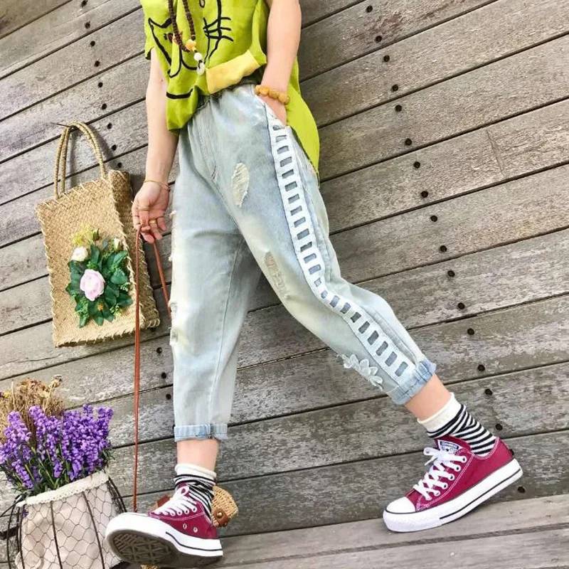 Summer Women Jeans Loose Streetwear Denim Pants Ripped