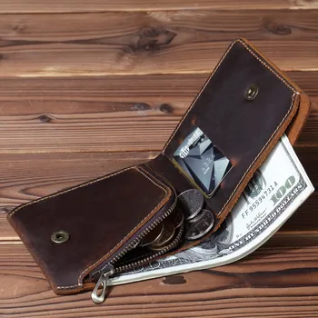

2019 Retro Cowhide Men Short Small Genuine Leather Bifold Wallets Coin Purse Clutch Pouch ID Credit Card Holder Zipper Money Bag