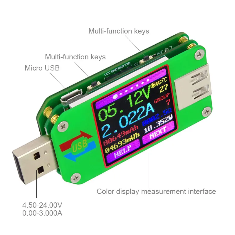 RD UM24C UM24 умный ЖК-дисплей тестер напряжения измеритель тока постоянного тока заряда батареи измерения сопротивления кабеля