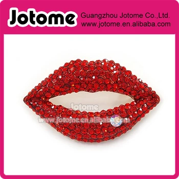 

50mm L Hot Red Crystal Lips Brooch In Gold Plating for Valentine's Day