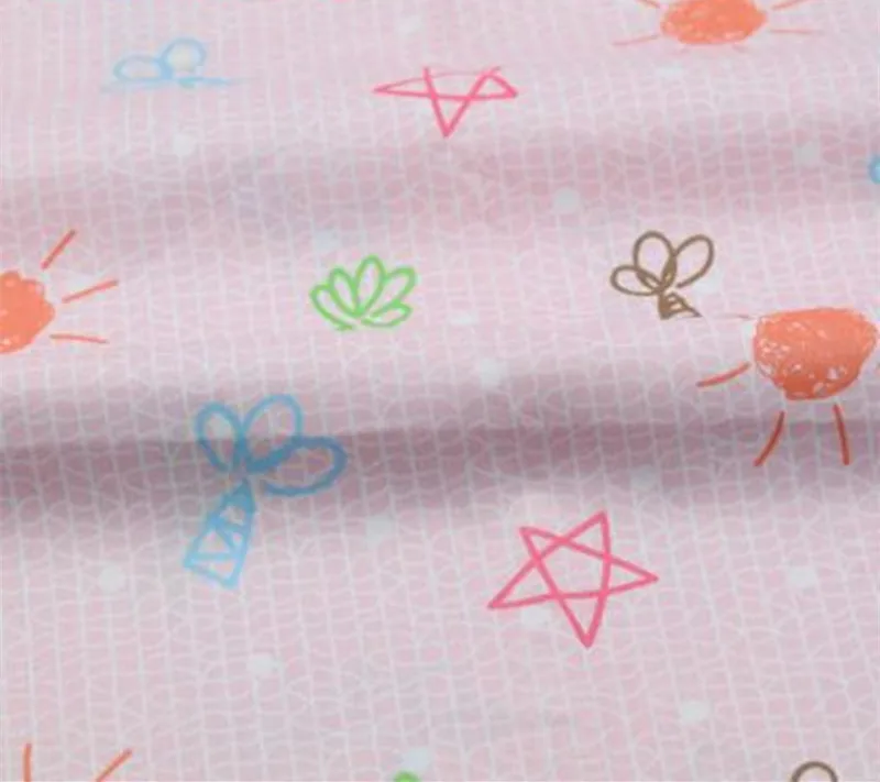 

1 meter Pure Cotton Twill Fabric With Sun Little Tree prints, Baby's Bedding Garment tissues Cartoon CR-892-7