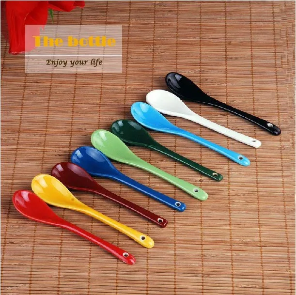 Freeshipping small Multicolour candy color ceramic spoon,Porcelain
