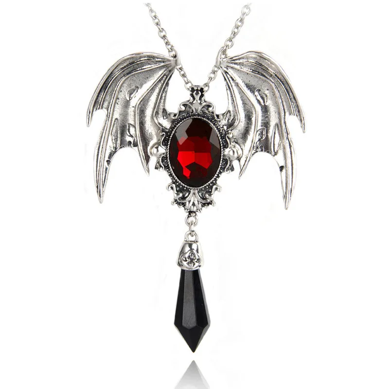

Wholesale Drop Ship Goth Halloween necklace red crystal vampire bat pendant Red Blue Black Crystal Choker Necklace Punk Jewelry