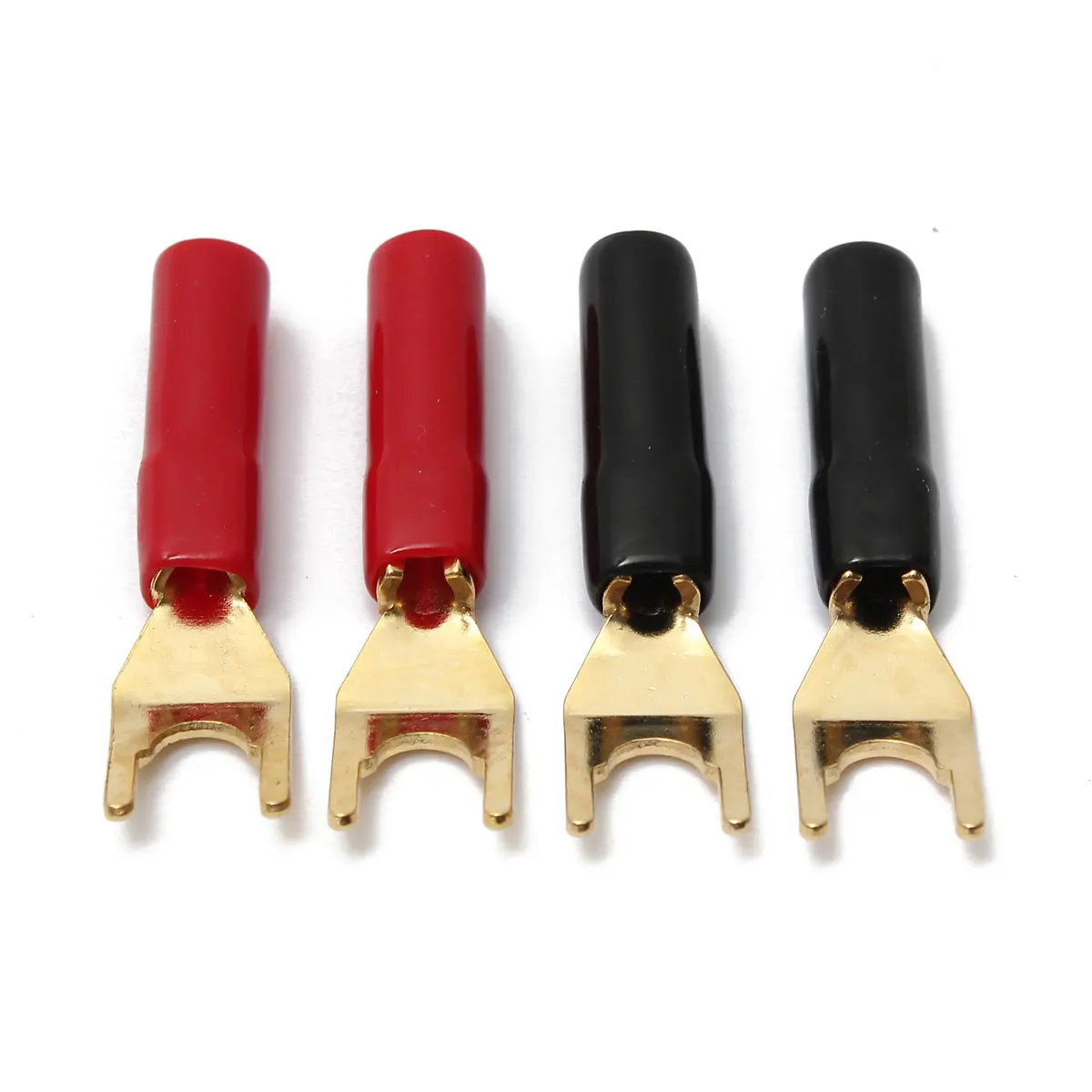 

SWILET 4Pcs Gold Plated Tuning Fork Banana Y Spade Plug Solderless Speaker Cable Power Terminals Connectors