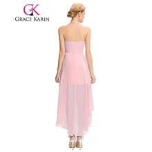 High Low Bridesmaid Dress 2017 Short Front Long Back Prom Gown Strapless Bead Sequin Pink Turquoise Bridesmaid Dress Grace Karin