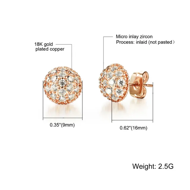 Women Delicate Gold Color Full Cubic Zircon Round Shape Stud Earrings Budget Friendly Accessories