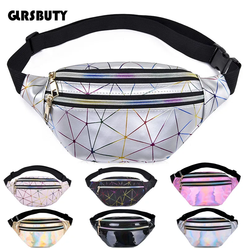 

2019 Holographic Waist Bags Women Pink Silver Fanny Pack Female Belt Bag Black Geometric Waist Packs Laser Chest Phone Pouch Men