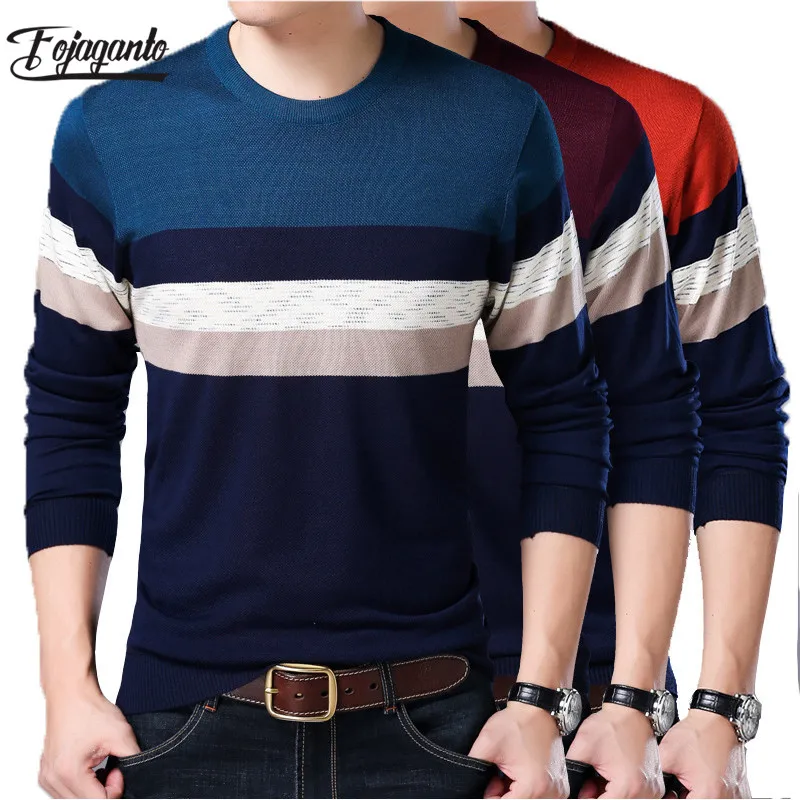

Fojaganto Brand Men Sweater 2019 Autumn Solid Color Stitching Sweaters Men's Fashion Pullover Male Sweater