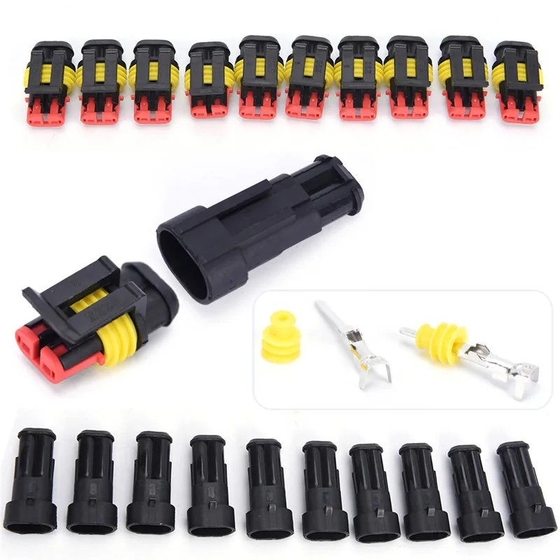 Luwu-Store 10 Kits 2 Pin Way Waterproof Wire Connector Plug Set Car Sealed Truck Plastic Electrical Auto 