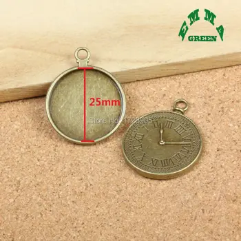 

10pcs Wholesale Bronze Tone Metal Zinc Alloy Clock Embossed Fit 25mm Round Pendant Cabochon Cameo Base Setting