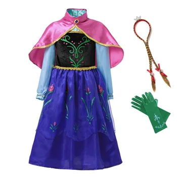 

Little Girl Elsa Anna Cosplay Costume Party Christma Birthday Dress with Cloak Princess Snow Queen Flower Embroidery Fancy dress