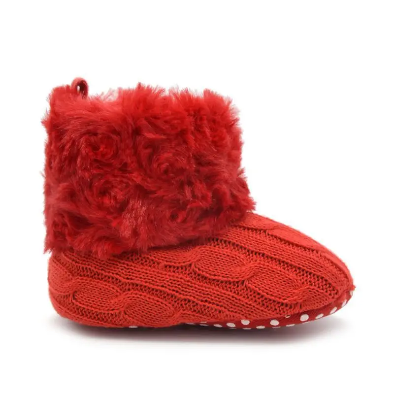 Новые стильные детские вязаные зимние сапоги на меху; 5 цветов; короткие ботинки на мягкой подошве для малышей 0-18 месяцев