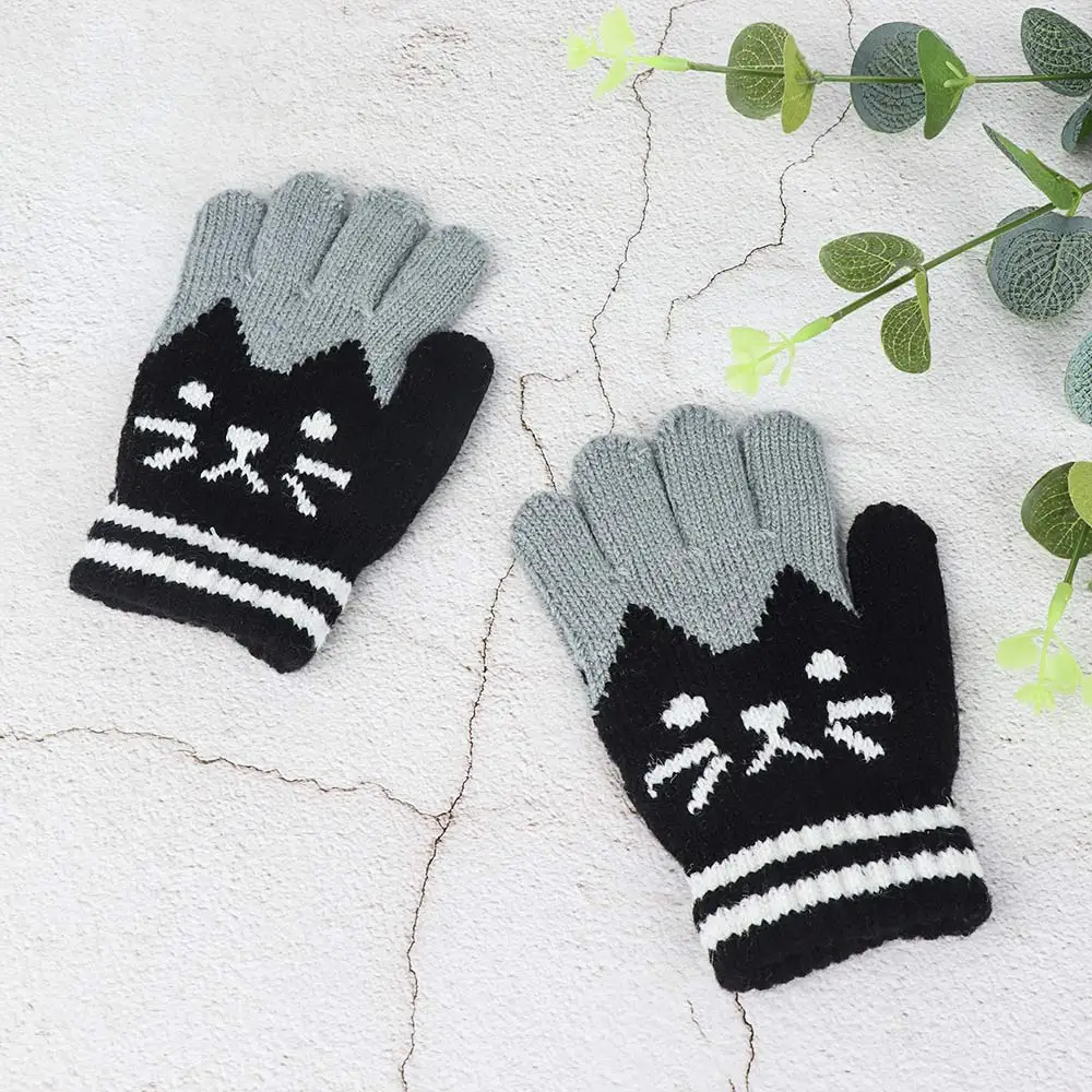 6 цветов, зимние теплые детские перчатки, детские варежки для девочки, для малышей, для мальчиков, Детские теплые перчатки для рук, вязаные детские теплые перчатки - Цвет: black