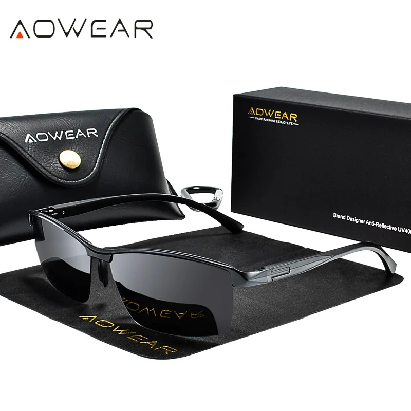 Мужские солнцезащитные очки без оправы AOWEAR 2019 поляризационные в стиле ретро с
