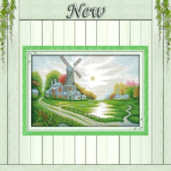 

Homeland view Windmill shed Scenic painting,Counted printed on canvas DMC 14CT 11CT Cross Stitch Needlework kits Embroidery Sets