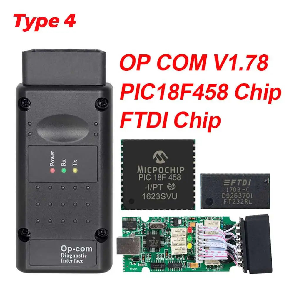 Op com V1.65 V1.78 V1.99 с PIC18F458 FTDI op-com OBD2 Авто диагностический инструмент для Opel OPCOM шина сети локальных контроллеров V1.7 может быть обновления флэш-памяти - Цвет: Type 4 op com v1.78