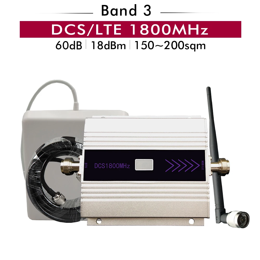

4G Signal Repeater DCS LTE 1800 (LTE Band 3) Cell Phone Signal Booster Cellular Amplifier Set with Panel Whip Antenna 10m Cable