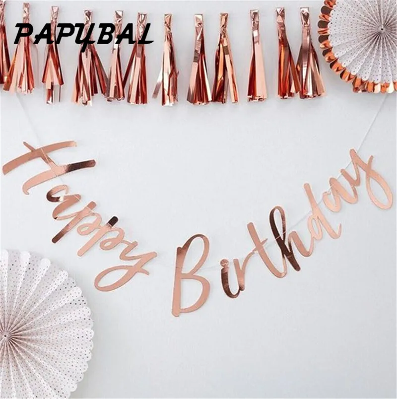 

PAPYBAL Glitter Paper Happy Birthday Banner Baby Boy Girl Party Decorations Adult Garland Favors Supplies Rose Gold First