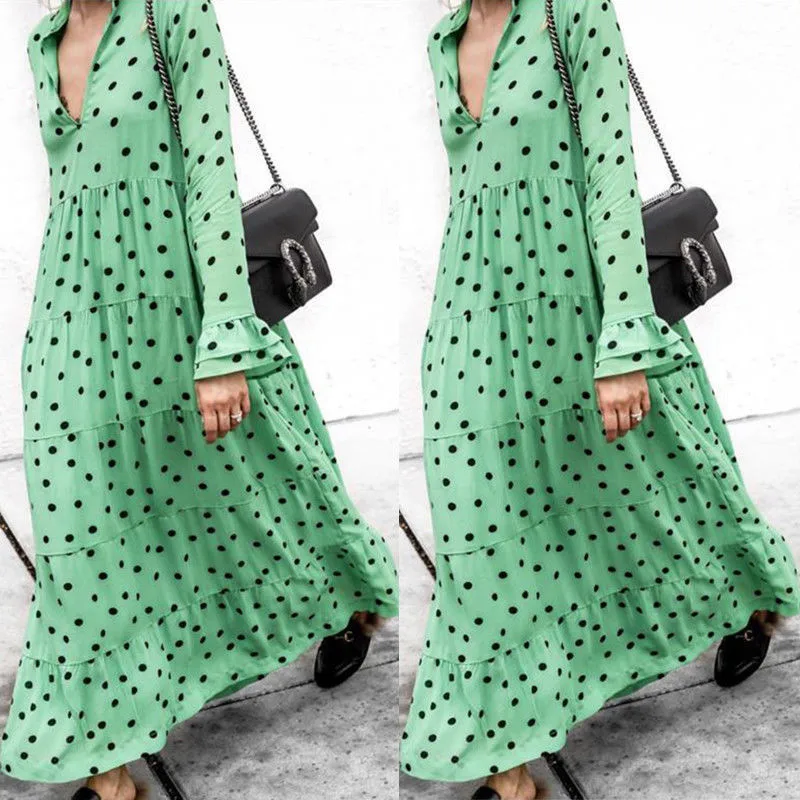 

Sexy Women V Neck Long Sleeve Oversize Polka Dot Casual Loose Clubwear Party Cocktail Long Sleeve Plus Pullover Autumn Clothes