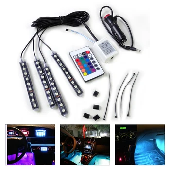 

DWCX Car Interior Floor 9 LED Remote Footwell Control Colorful Decorative Light Neon Strip for Ford Audi A4 A6 Nissan VW Toyota