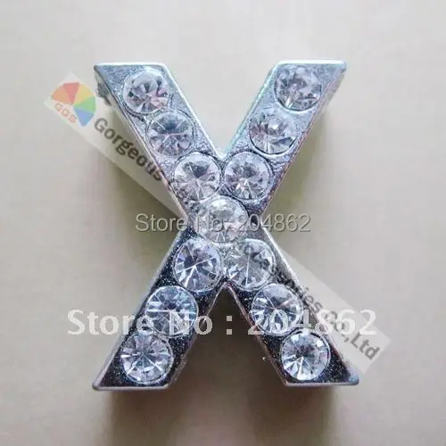 

20pcs 18mm Gold/Sliver "X" metal slide alphabet crystal ribbon rhinestone slide letter For Collar Jewelries Browbands Making