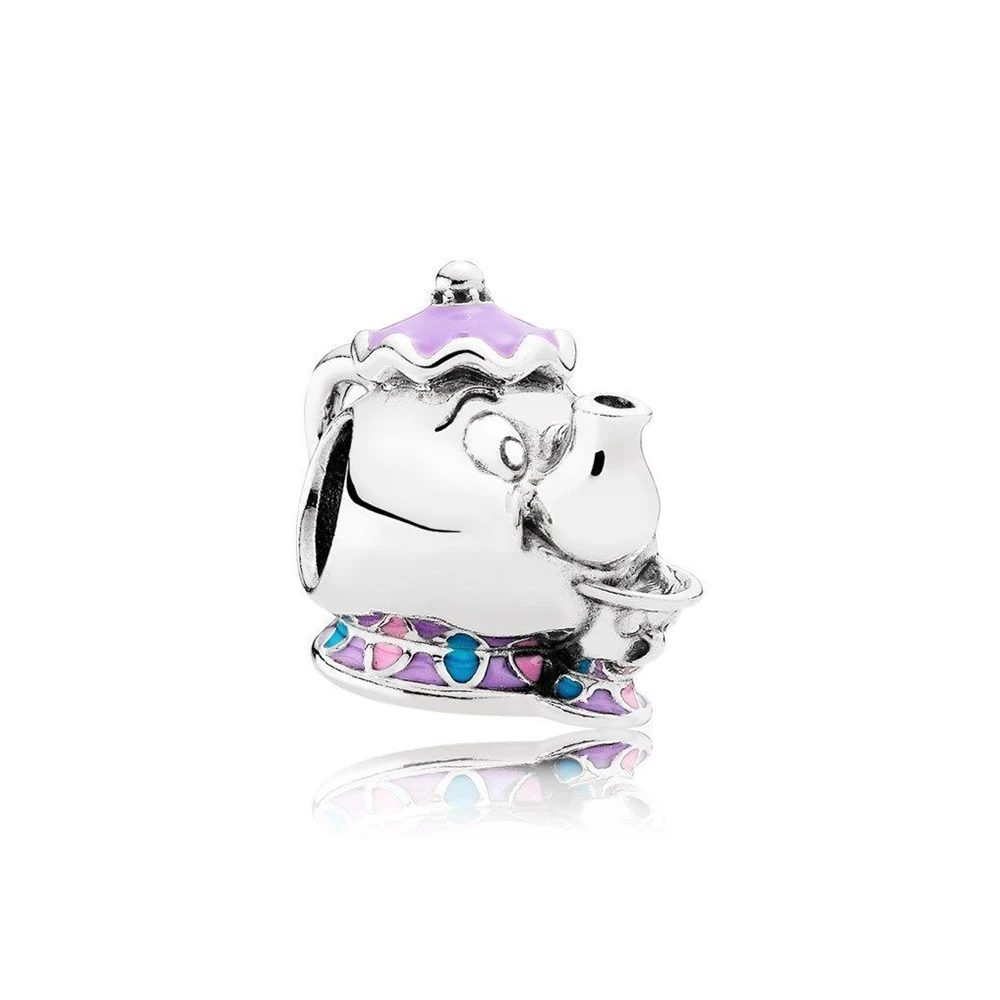 

NEW 100% 925 Sterling Silver Mrs. Potts & Chip Charm Mixed Enamel Bead Fits Original Bracelets DIY Jewelry For Mother Gift