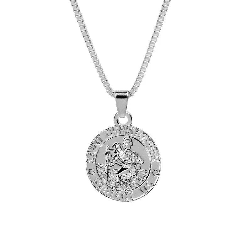 Vintage Statement Necklace christopher protect us necklaces Silver Gold color Religious Jesus Coin Pendients Necklace Jewelry
