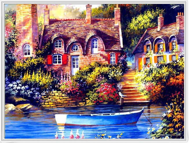 

DIY Diamond Painting Resin Square Full Embroidery Scenery Series Dream Village Living Room Household Decoration European 65*50cm