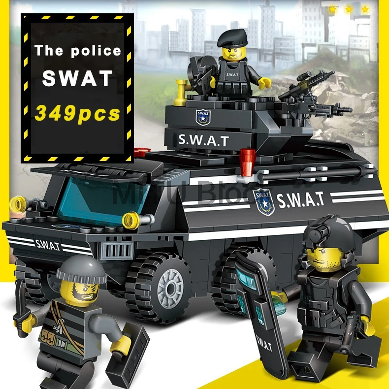 

349pcs Building Blocks Sets SWAT Team anti-explosion Compatible Legoed SWAT City Police Gift Toys for Children