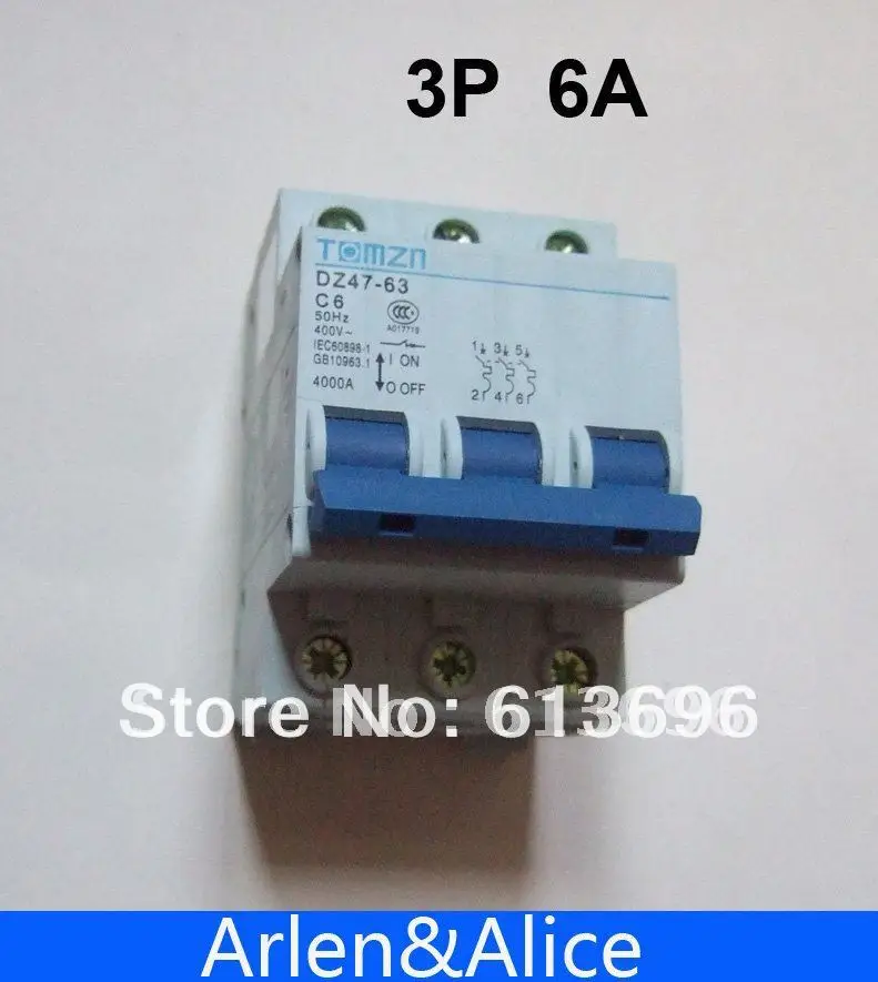 

3P 6A 400V ~ 50HZ/60HZ Автоматический выключатель MCB C Тип