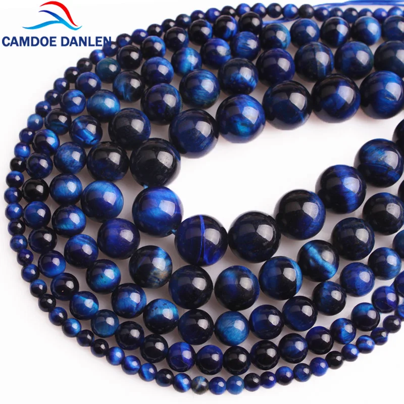 

CAMDOE DANLEN Natural Gem Stone Bead Blue Lapis Lazuli Tiger Eye Agates 6 8 10 12 MM Round Loose Beads Strand Diy Jewelry Making
