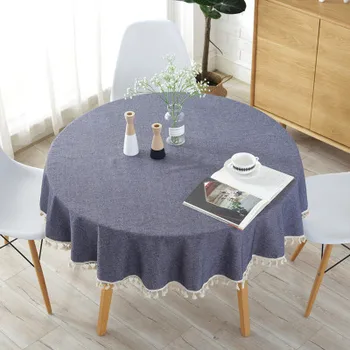 

Round striped tassel tablecloth Simple cotton and blue red coffee color geometric tablecloth