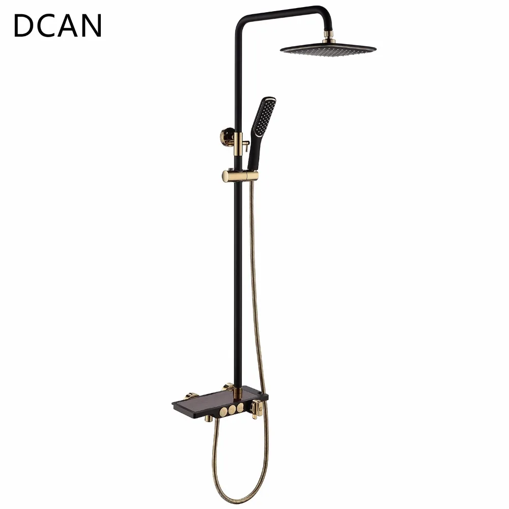 Us 242 76 49 Off Dcan Black Thermostatic Shower Faucet Set Bathroom Storage Rack Handheld Shower Head Swivel Tub Spout Bidet Sprayer Head In